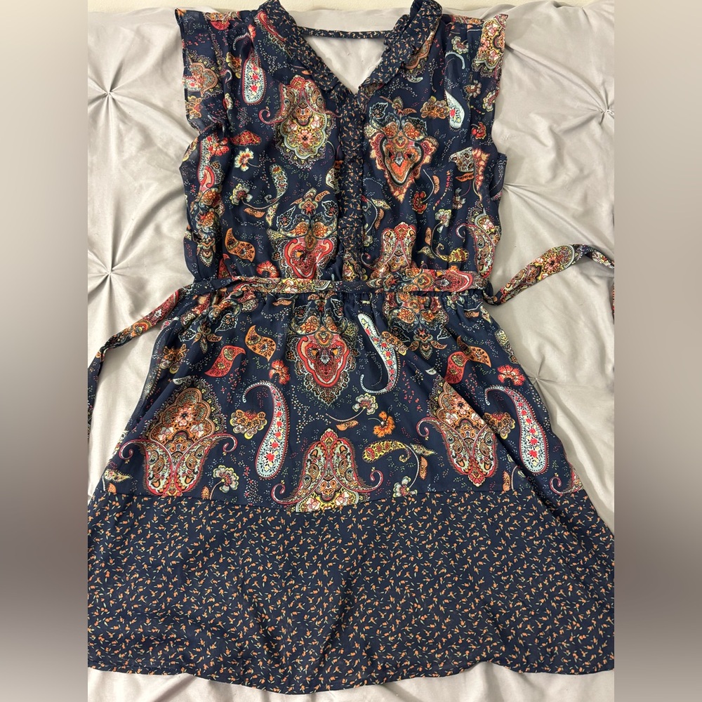 DR2 Blue Paisley Print Sleeveless Knee Length Dress Small